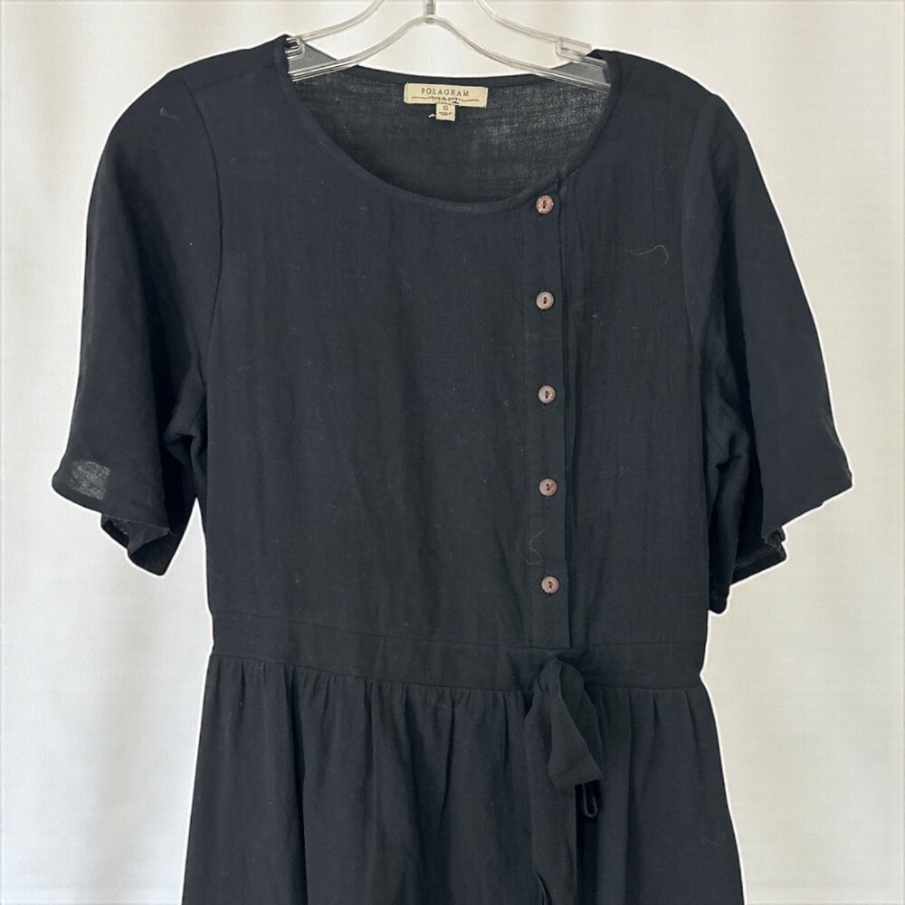 Polagram Black Button Front Boho Dress Small